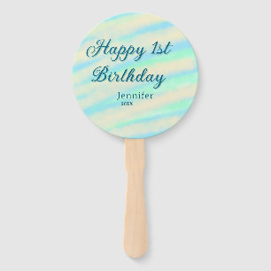 Frohe 1. Geburtstag Kinder baby blau grün Pastell Fächer