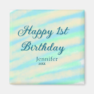 Frohe 1. Geburtstag Kinder baby blau grün Pastell Magnet