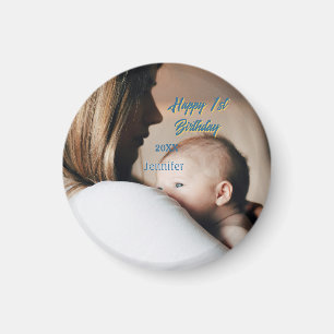 Frohe 1. Geburtstag Kinder Baby Mutter blau gelb p Magnet
