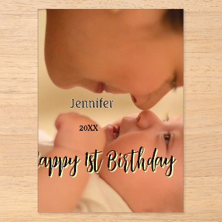 Frohe 1. Geburtstag Kinder Baby Mutter schwarz gel Acryleinladungen