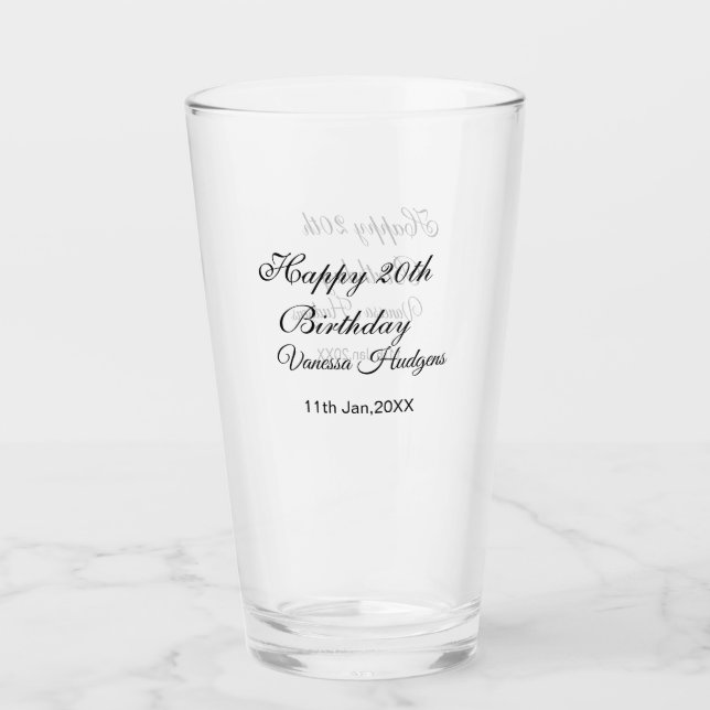 Frohe 20. Geburtstag name datum einfach minimal  Glas (Vorderseite)