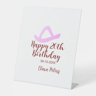 Frohe 20. Geburtstag rosa Cowboy Mädchen Name Datu Sockelschild