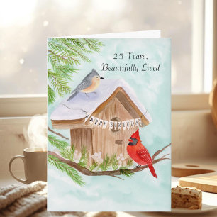 Frohe 25. Geburtstag Vögel im Vogelhaus Karte