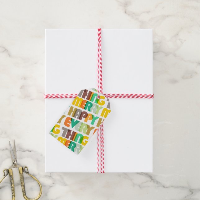 Frohe Alles farbenfrohe Weihnachtsgeschenk Tag Geschenkanhänger (Mit Garn)