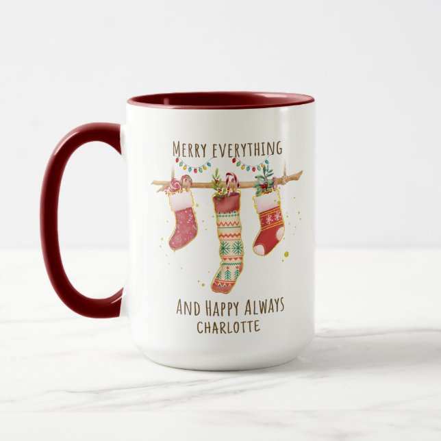 Frohe alles glücklich immer Weihnachten Strümpfe Tasse (Links)