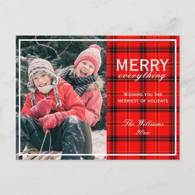 Frohe alles Rote Karierte Familie Foto Weihnachten (Vorderseite)