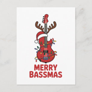 Frohe Bassmas Bassgitarre Typografie Santa Hut Feiertagspostkarte