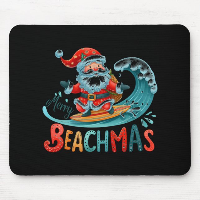 Frohe Beachmas Weihnachtsmann Surfen Retro Design  Mousepad (Vorne)