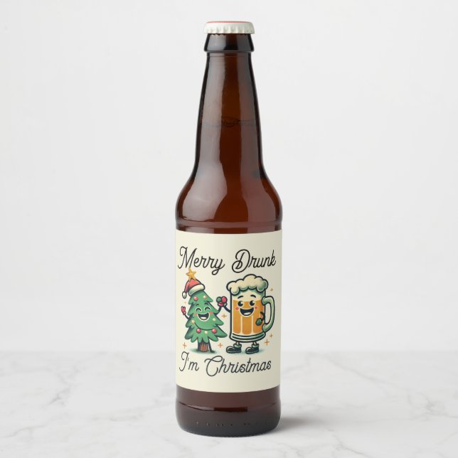 Frohe Betrunkene Weihnachten Bierflaschenetikett (Vorderseite)