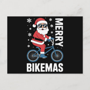 Frohe Bikemas Weihnachtsmann Fahrrad Schneeflocken Feiertagspostkarte