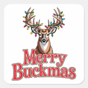 Frohe Buckmas Hirschkopf Jagd Urlaub Weihnachten Quadratischer Aufkleber