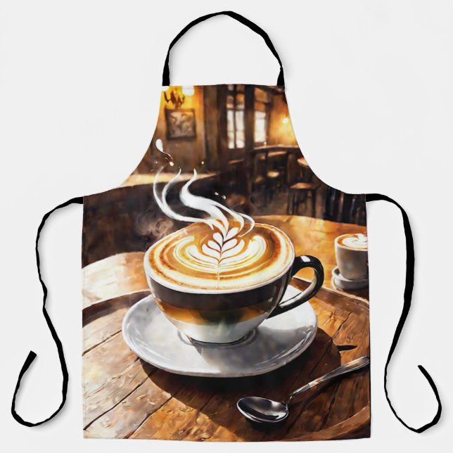 Frohe Cappuccino wirbelnden Kaffee. Muster Schürze (Vorderseite)