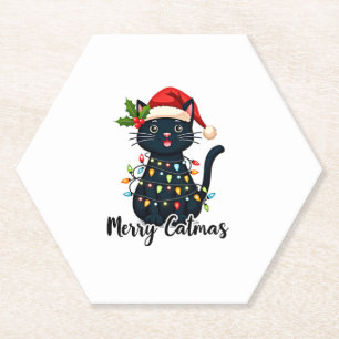 Frohe Catmas Black Cat Weihnachten Weihnachten Wei Untersetzer