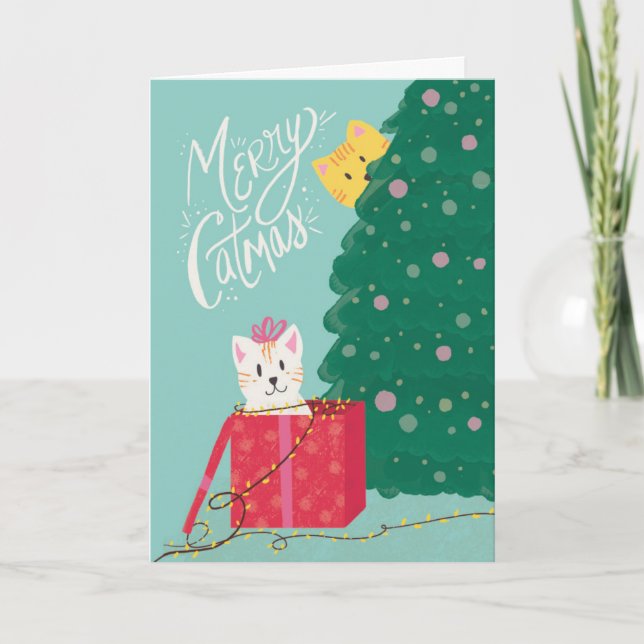 Frohe Catmas Faltschachtel Weihnachtsgrüße Karte (Vorderseite)