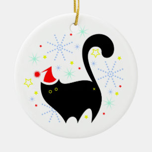 Frohe Catmas Festive Black Cat Weihnachtsmannmütze Keramik Ornament