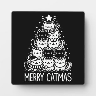 Frohe Catmas Niedliche Katze Weihnachtsbaum Urlaub Fotoplatte