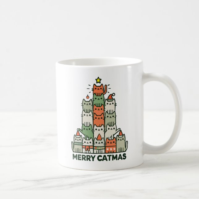 Frohe Catmas Niedliche Katze Weihnachtsbaum Urlaub Kaffeetasse (Rechts)