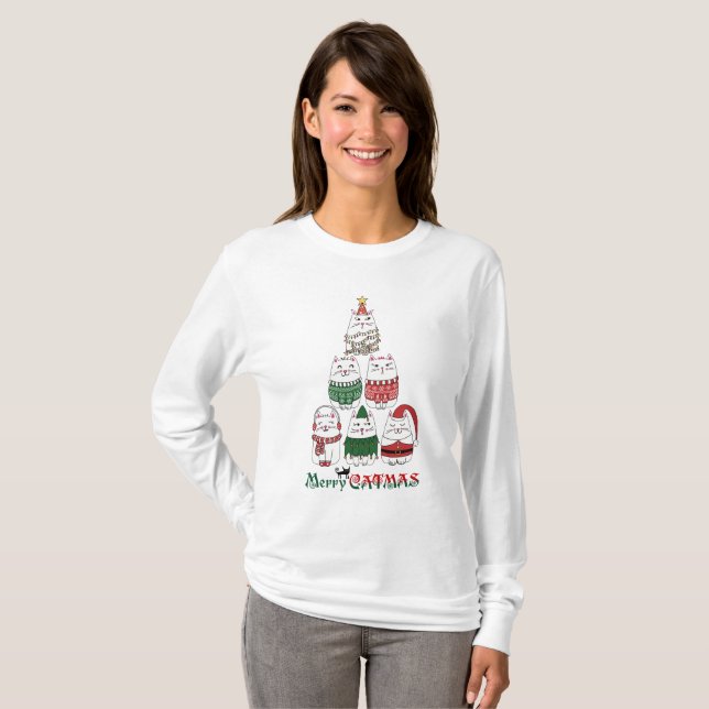 Frohe Catmas Weihnachten T-Shirt (Vorne ganz)