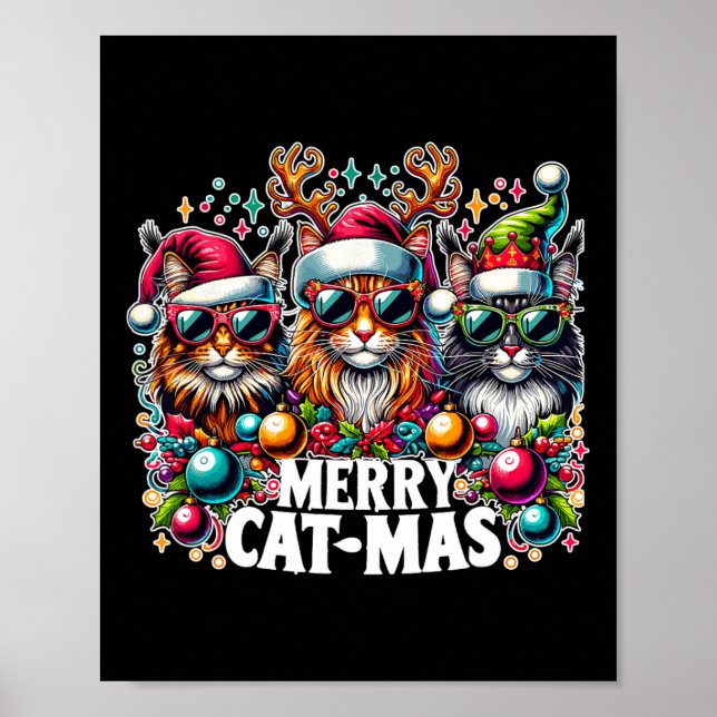 Frohe Catmas Weihnachts-Crew Weihnachtslustige Kat Poster (Vorne)