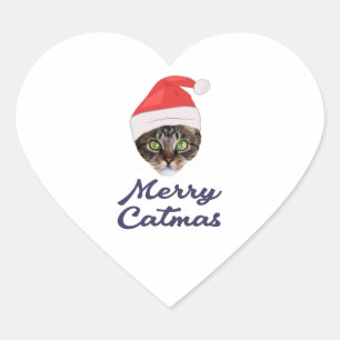 Frohe Catmas, Weihnachtskatze Santa Hut Einladung Herz-Aufkleber