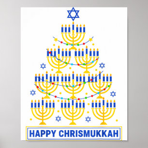 Frohe Chrismukkah Chanukka Licht Baum Jüdischer Fe Poster