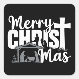 Frohe Christ Mas christliches Weihnachten Jesus Fa Quadratischer Aufkleber