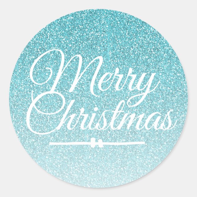 Frohe Christmas Blue Glitzer Ombre Umschlag Aufkle Runder Aufkleber (Vorderseite)