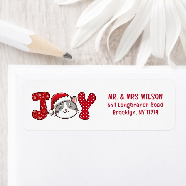 Frohe Christmas Kitty Cat " JOY " Rücksendeadresse (Insitu)