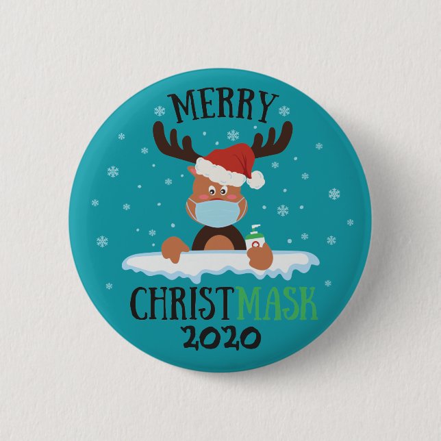 Frohe Christmaske-Rentiere-Gesichtsmaske-Sanitisie Button (Vorderseite)