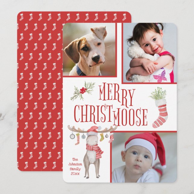 Frohe "Christmoose" Drei Fotos Weihnachten Karte (Vorne/Hinten)