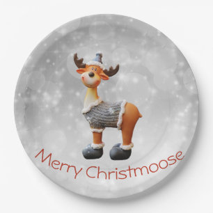 Frohe Christmoose mit Hut Pappteller