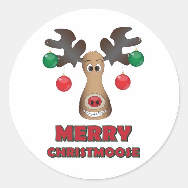 Frohe Christmoose! Runder Aufkleber (Vorderseite)