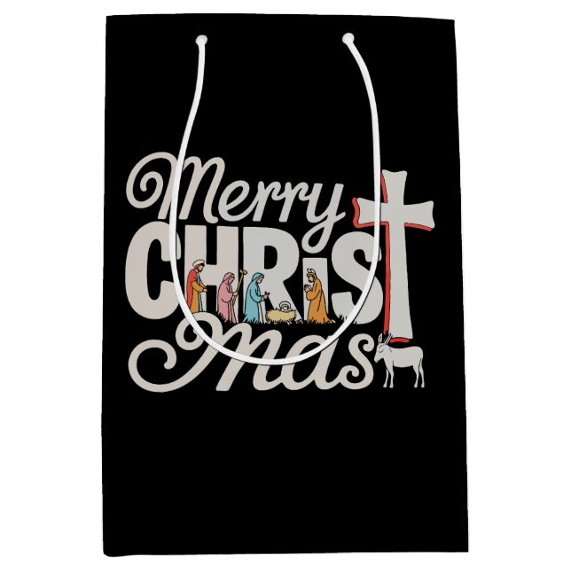 Frohe Christus Mas Christlich Weihnachten Jesus Xm Mittlere Geschenktüte (Vorderseite)