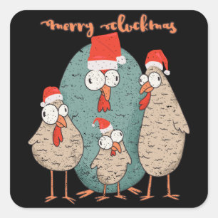 Frohe Cluckmas - Lustige Weihnachtsküken Quadratischer Aufkleber