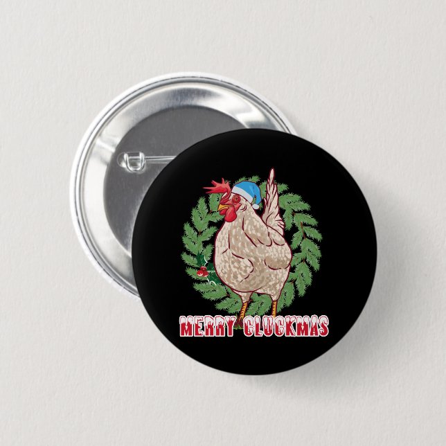 Frohe Cluckmas - Weihnachts Huhn Button (Vorne & Hinten)