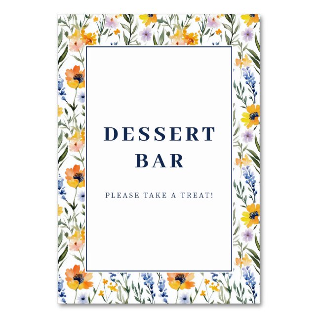 Frohe Dessertbar-Tafel mit Blumenmuster Tischnummer (Vorderseite)