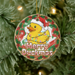 Frohe Enten-Weihnachten Lustiger Santa-Gummiente W Keramik Ornament