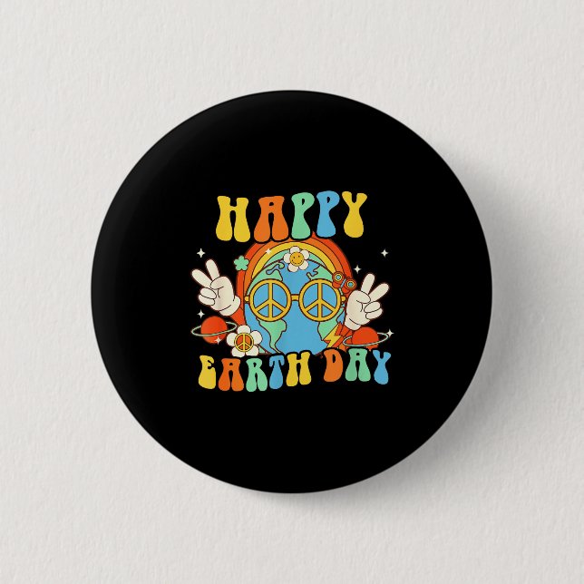 Frohe Erde Tag Retro-Lächeln Groovy Frieden  Button (Vorderseite)