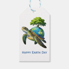 Frohe Erde-Tag-Schildkrötenplanet und Bäume Geschenkanhänger