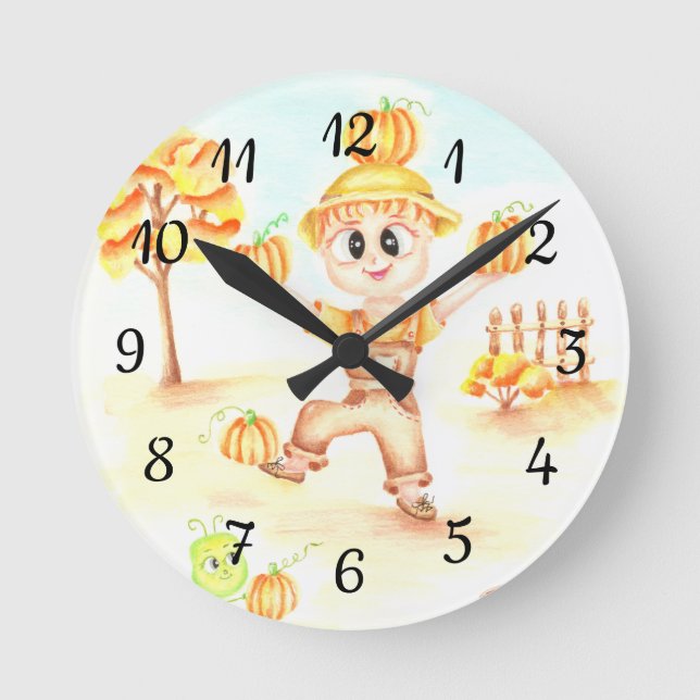 Frohe Ernte kleiner Ingwerjunge Runde Wanduhr (Vorderseite)