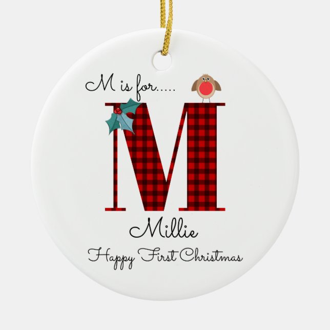 Frohe erste Weihnachten M lumberjack Rotkehlbaum Keramik Ornament (Vorne)