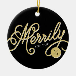 Frohe Ever nach Curly Script Foto Weihnachten Keramikornament
