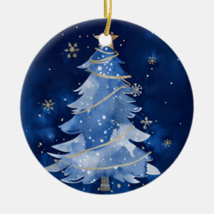 Frohe Feiertage Elegante Navy-Gold-Weihnachten Keramik Ornament