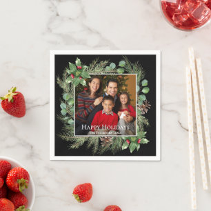 Frohe Feiertage Foto Kranz Weihnachten Serviette