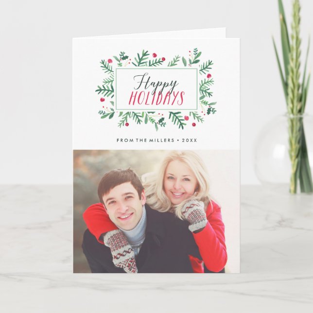 Frohe Feiertage gemaltes Botanicals Feiertagskarte (Vorderseite)