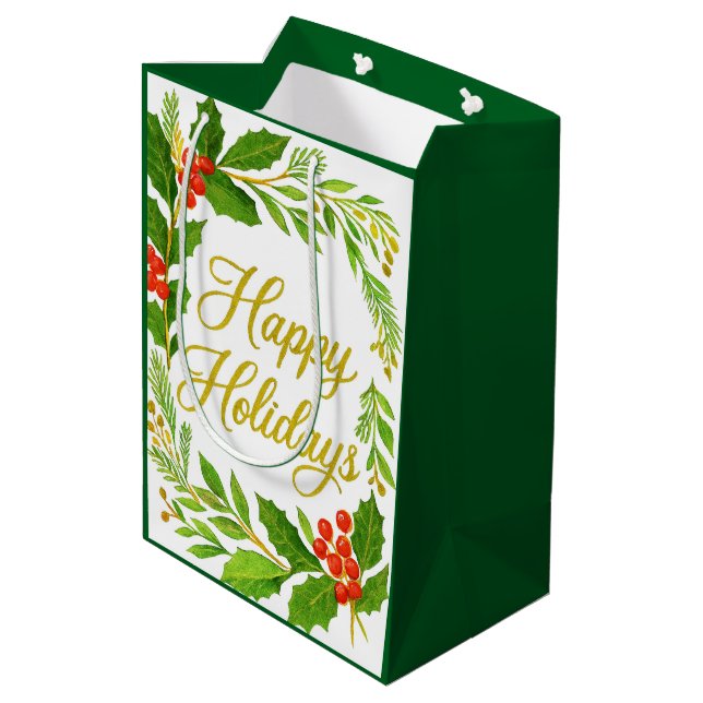 'Frohe Feiertage' Geschenktüte (Rückseite Schrägansicht)