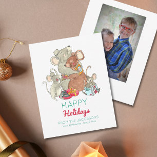 Frohe Feiertage Maus Familienfoto Feiertagskarte