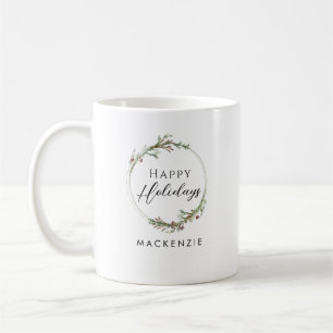 Frohe Feiertage Minimalistischer Namens-Kranz Kaffeetasse
