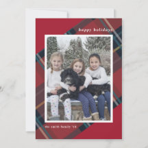 Frohe Feiertage Rot und Blau Kariert Weihnachtsfot