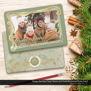 Frohe Feiertage Sage Green & Gold Fotokarte Feiertagskarte